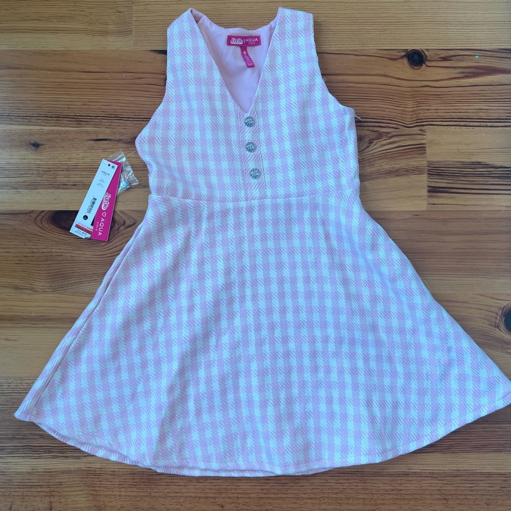 Barbie the Movie x AQUA Girls' Tweed Fit and Flare Dress, Big Kid SIZE 10 / 12